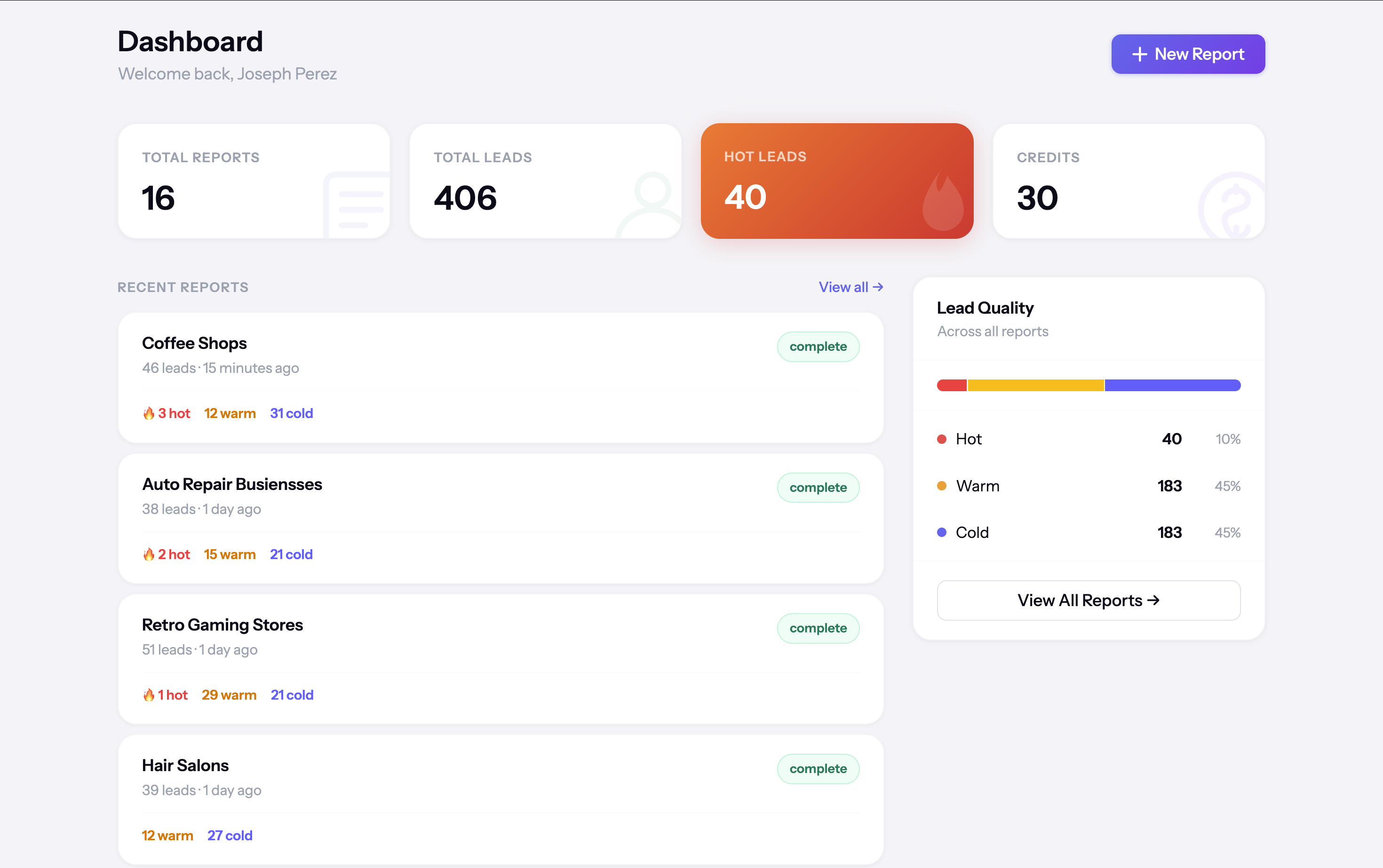SourcedLeads dashboard